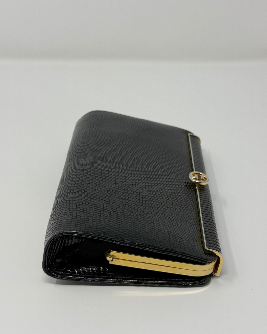Gucci Vintage Minaudière Black Lizard GG Clutch