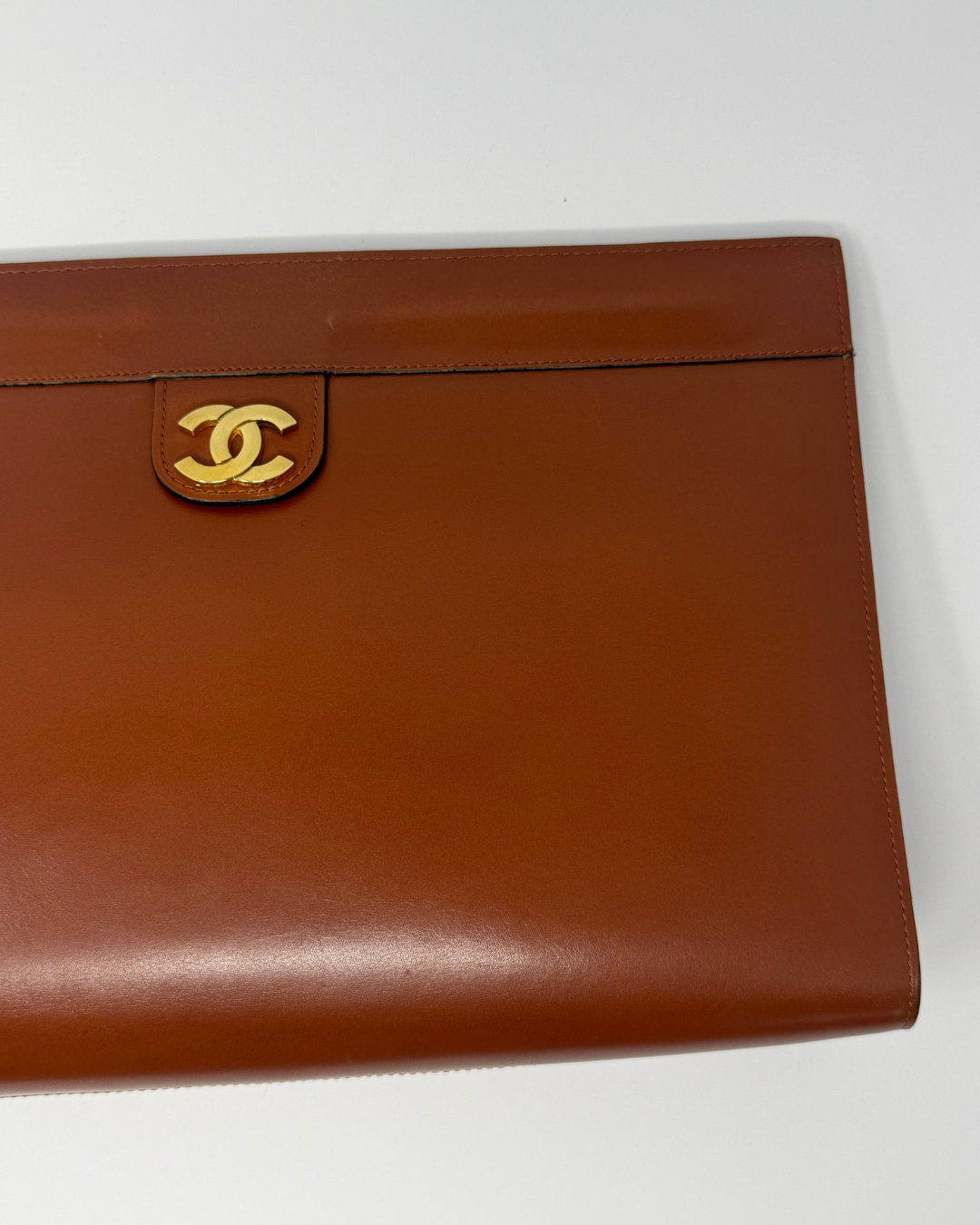 Chanel Smooth Leather Cognac Brown Vintage Clutch