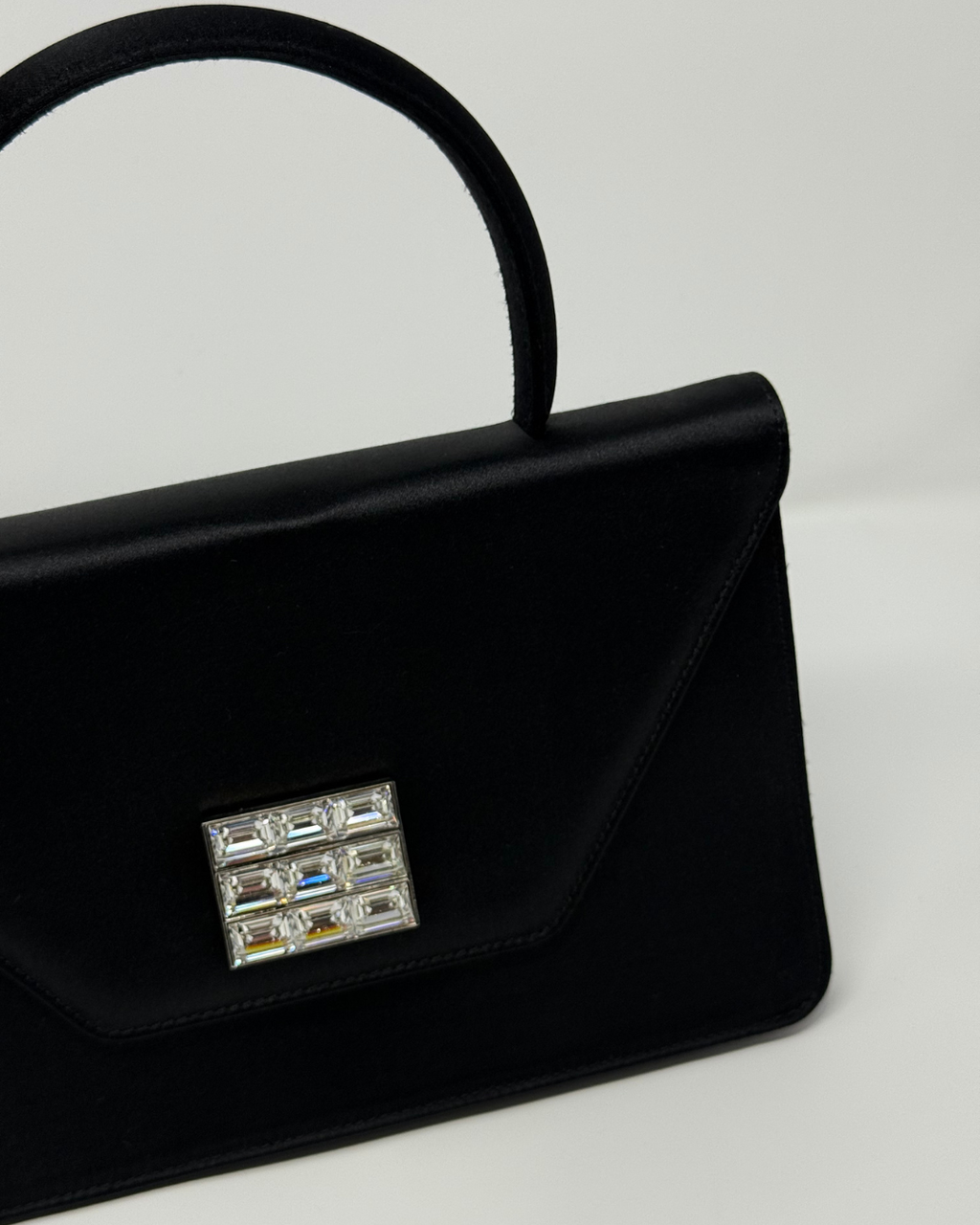 Celine Vintage 2000's Black Satin Envelope Clutch