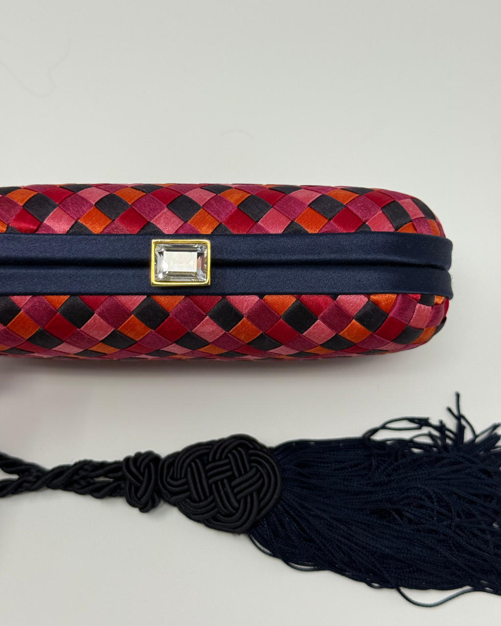 Bottega Veneta Rare Vintage Intrecciato Tassel Pink Multi Clutch Bag