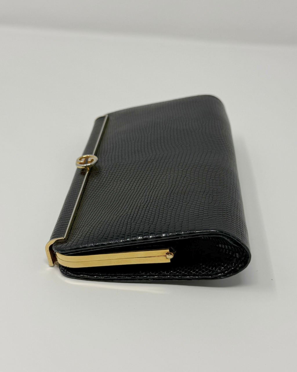 Gucci Vintage Minaudière Black Lizard GG Clutch