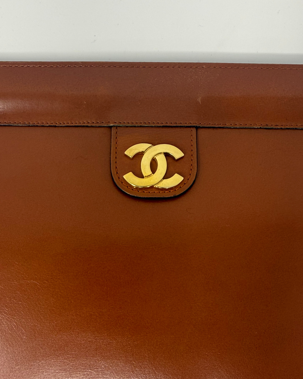 Chanel Smooth Leather Cognac Brown Vintage Clutch
