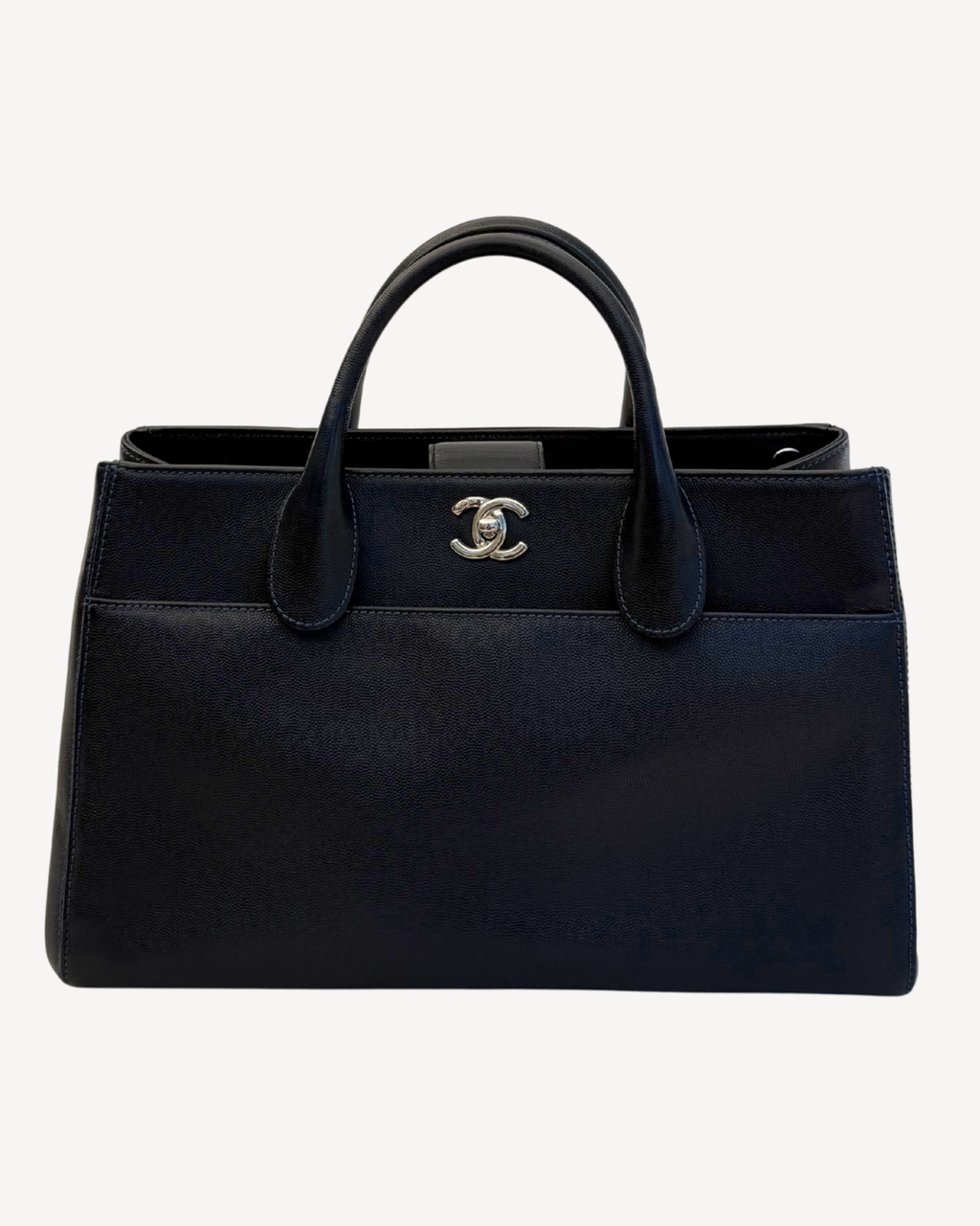 Chanel 2015 Medium Vintage Executive Cerf Caviar Navy Leather Tote Bag