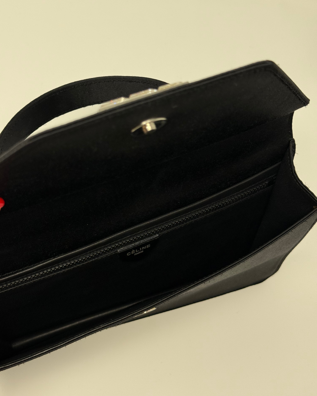 Celine Vintage 2000's Black Satin Envelope Clutch