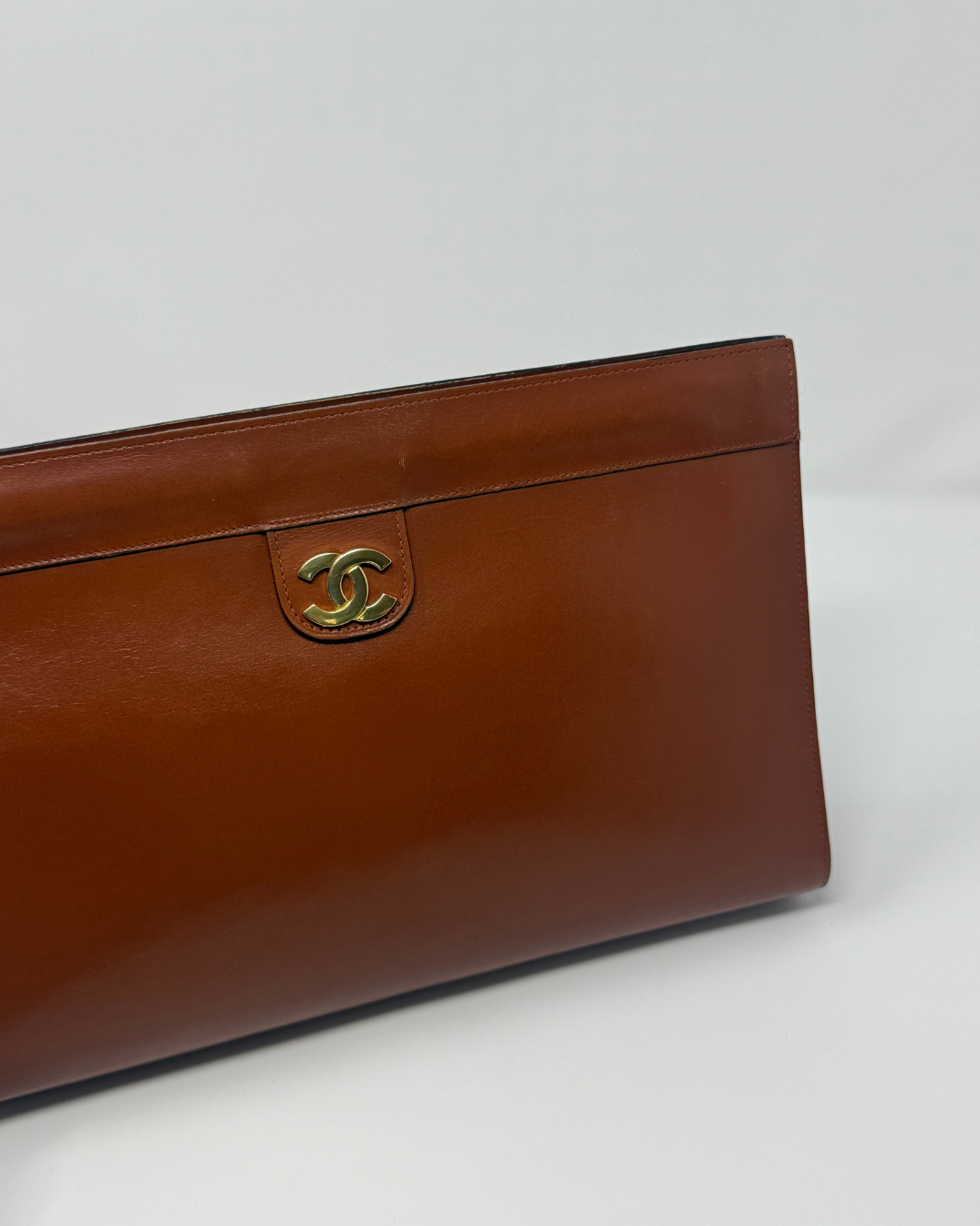 Chanel Smooth Leather Cognac Brown Vintage Clutch