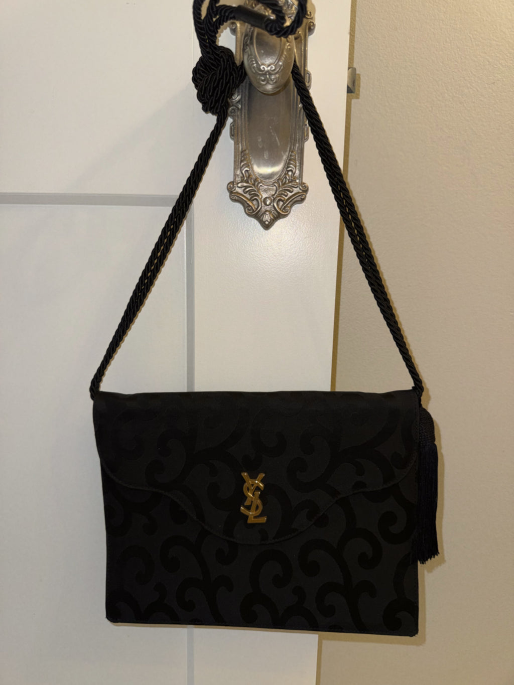 Yves Saint Laurent Satin Jacquard Tassel Clutch Bag
