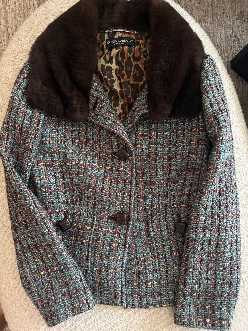 Dolce & Gabbana Vintage Tweed & Fur Collar Evening Jacket