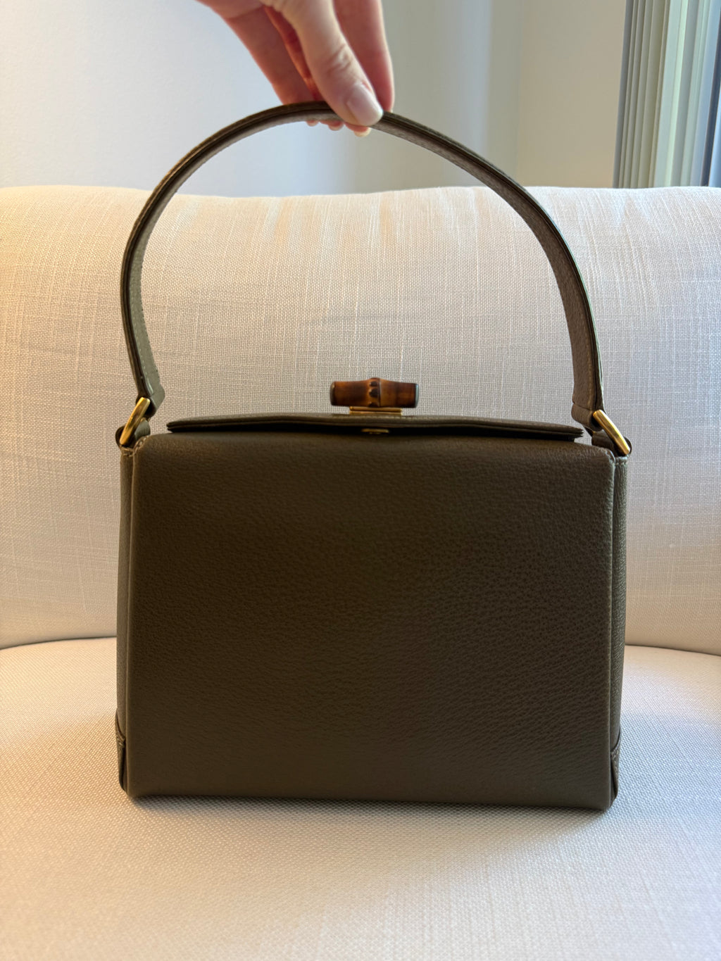 Gucci Bamboo Turnlock Olive Green Leather Handbag