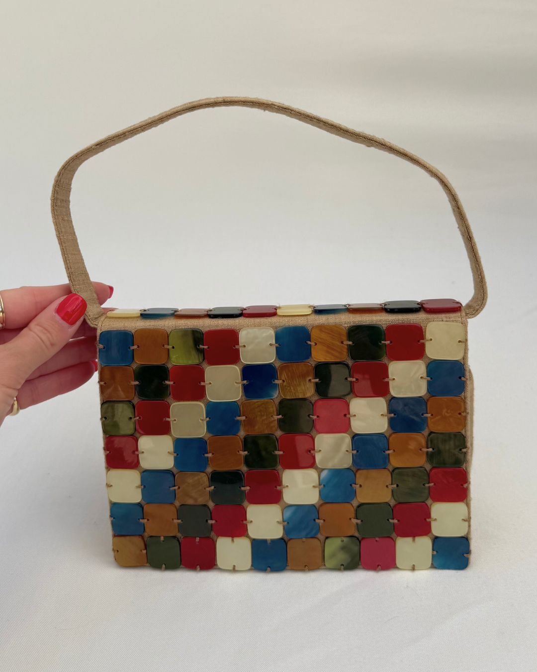 Bottega Veneta 1997 Rare Vintage Multicolor Canvas Top Handle Bag