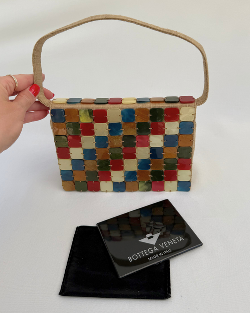 Bottega Veneta 1997 Rare Vintage Multicolor Canvas Top Handle Bag