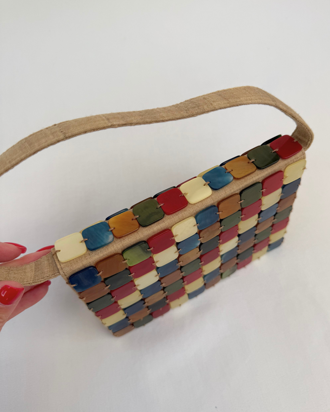 Bottega Veneta 1997 Rare Vintage Multicolor Canvas Top Handle Bag