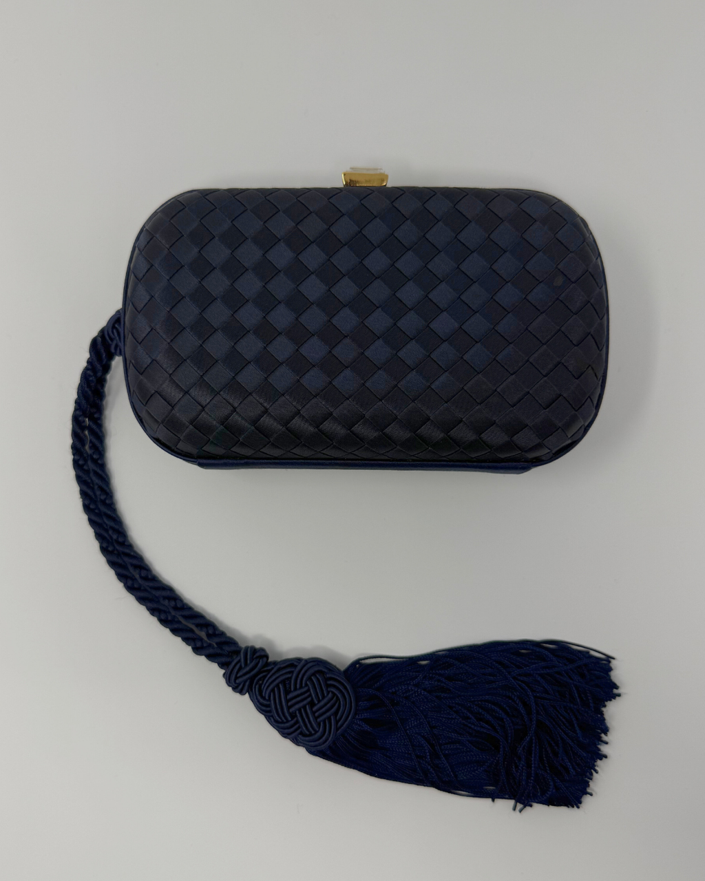 Bottega Veneta Rare Vintage Intrecciato Tassel Navy Clutch Bag