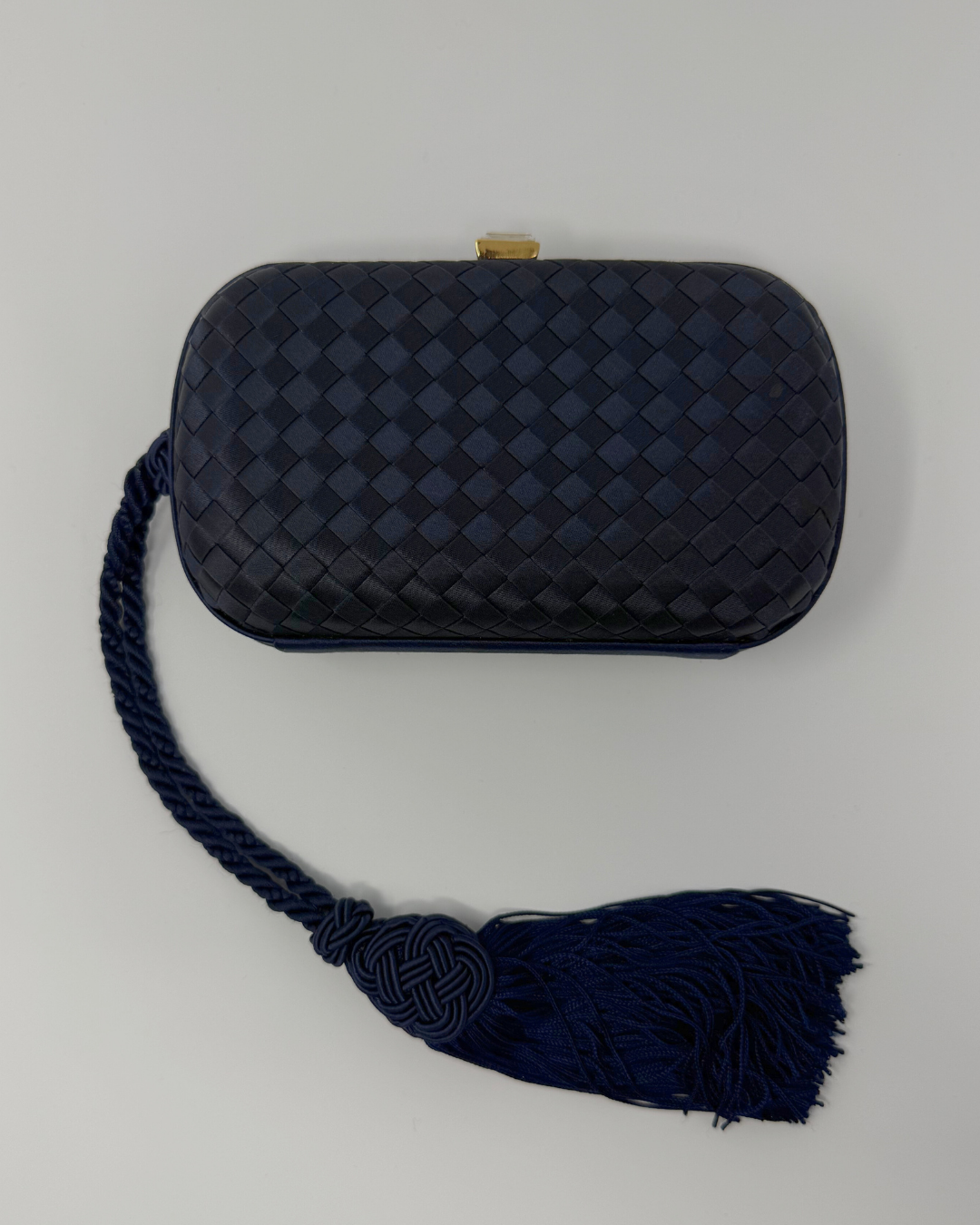 Bottega Veneta Rare Vintage Intrecciato Tassel Navy Clutch Bag