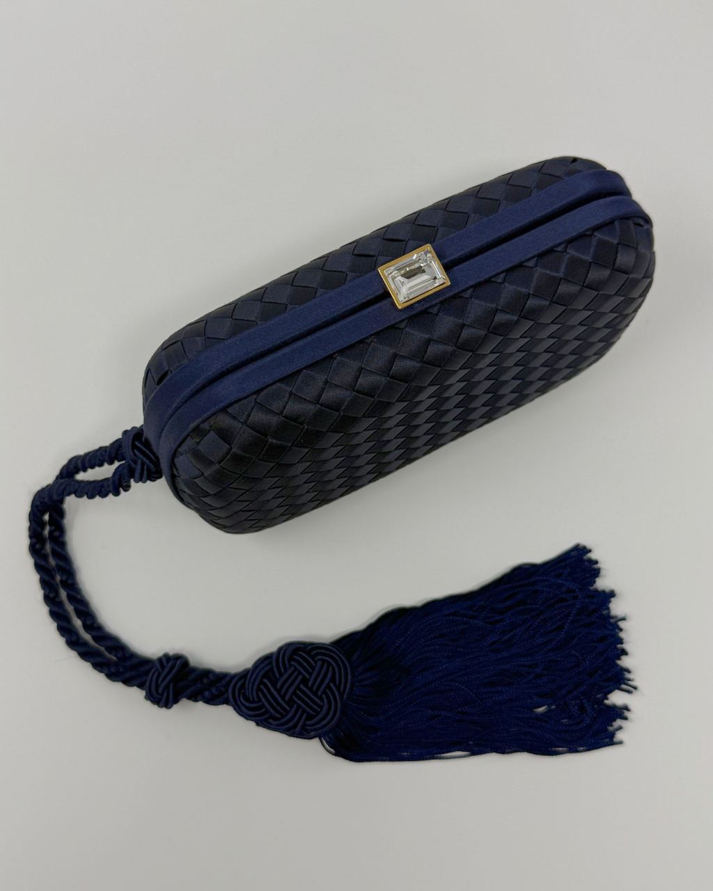 Bottega Veneta Rare Vintage Intrecciato Tassel Navy Clutch Bag