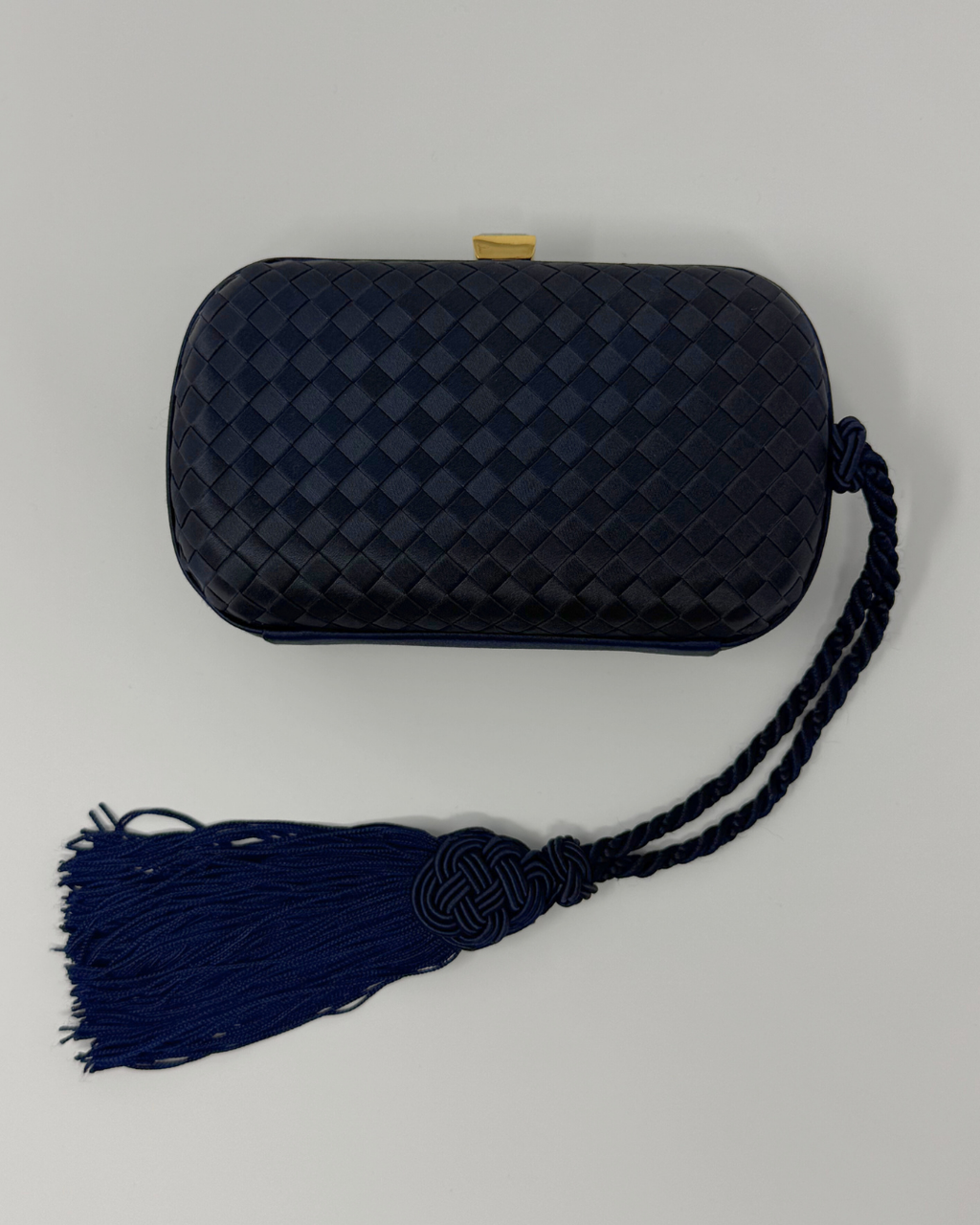 Bottega Veneta Rare Vintage Intrecciato Tassel Navy Clutch Bag