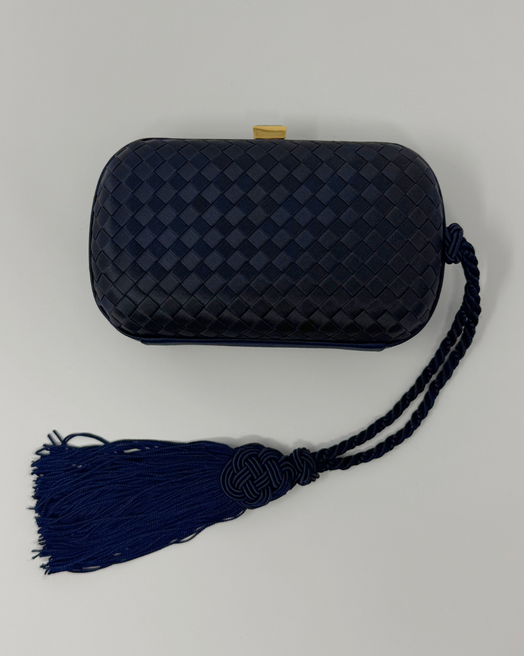 Bottega Veneta Rare Vintage Intrecciato Tassel Navy Clutch Bag