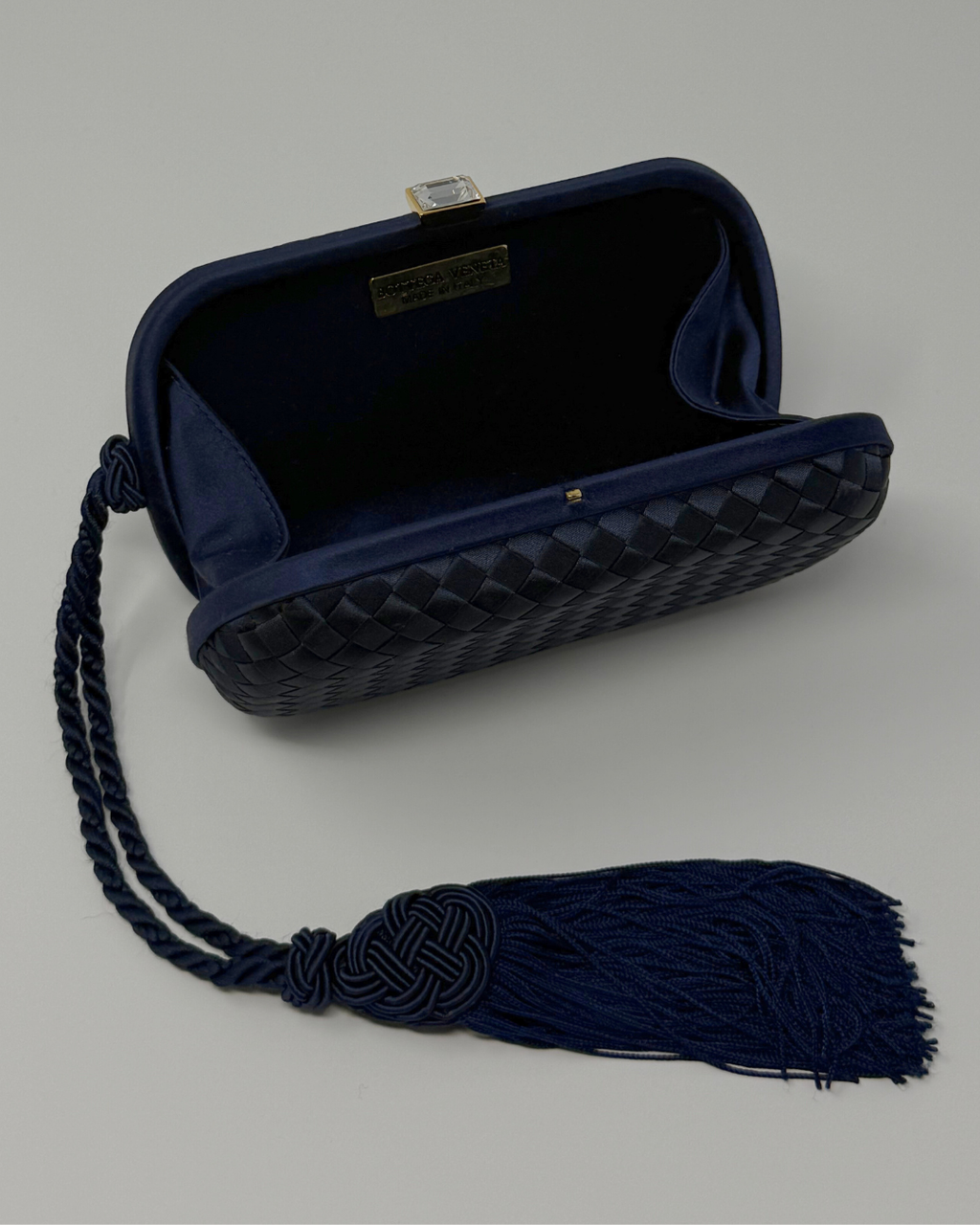 Bottega Veneta Rare Vintage Intrecciato Tassel Navy Clutch Bag