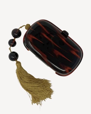 Bottega Veneta Vintage Tortoise and Gold Beaded Tassel Clutch
