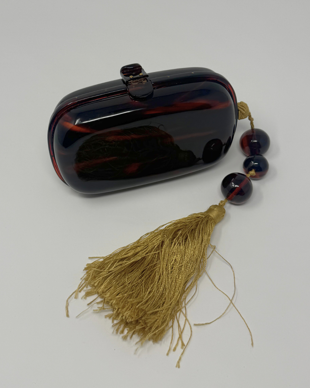 Bottega Veneta Vintage Tortoise and Gold Beaded Tassel Clutch