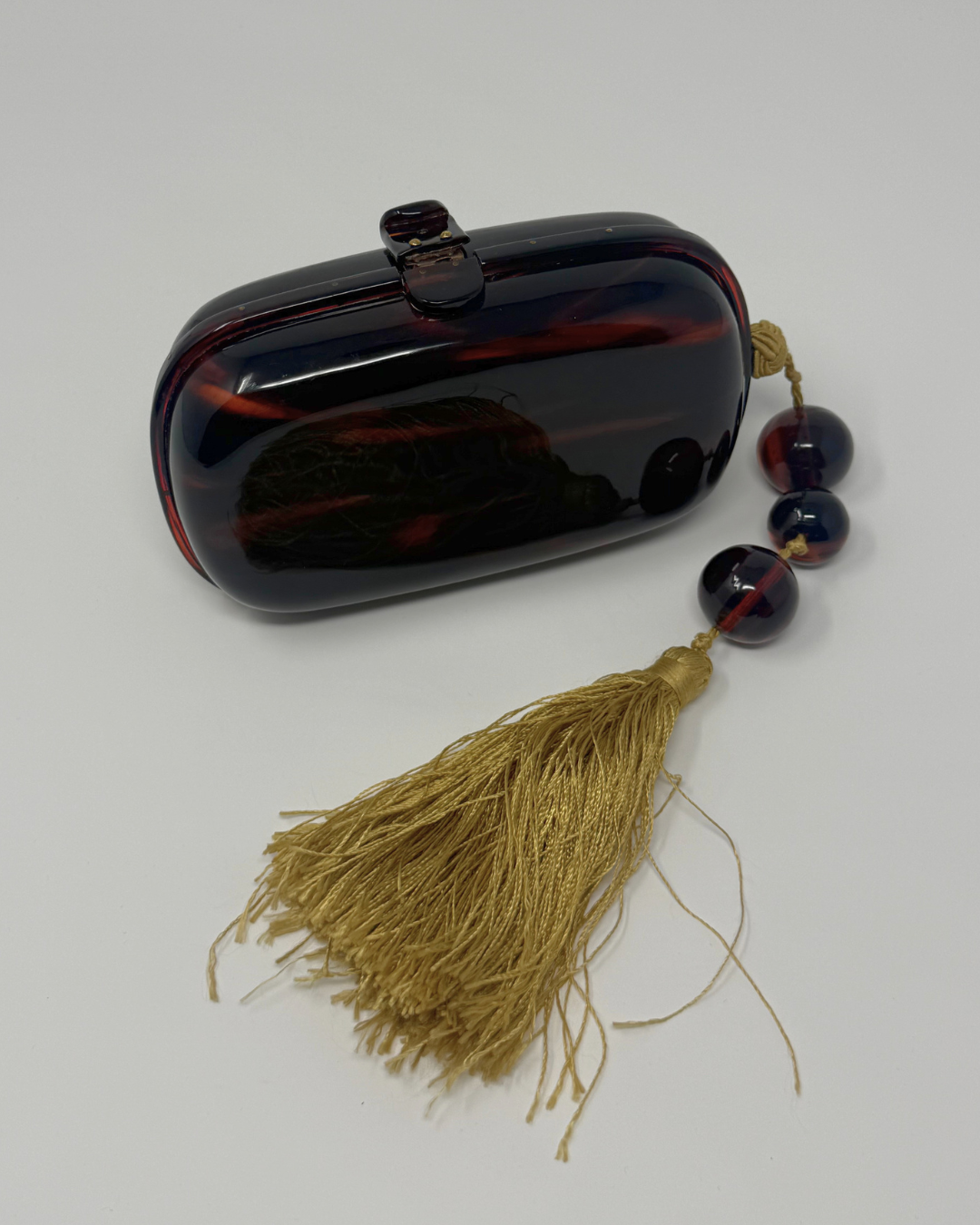 Bottega Veneta Vintage Tortoise and Gold Beaded Tassel Clutch
