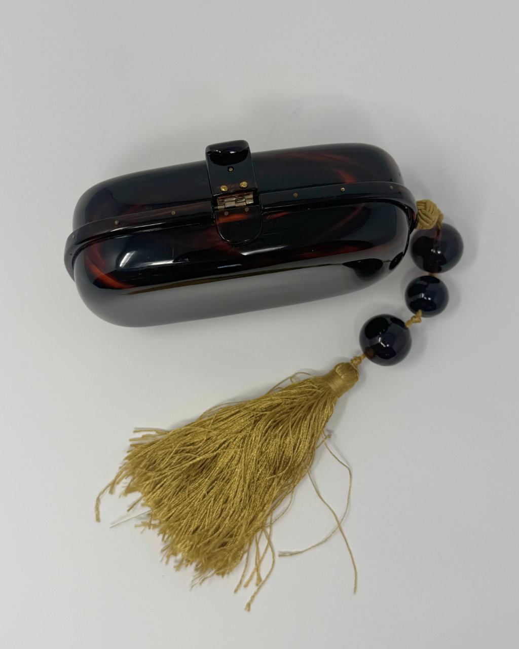 Bottega Veneta Vintage Tortoise and Gold Beaded Tassel Clutch