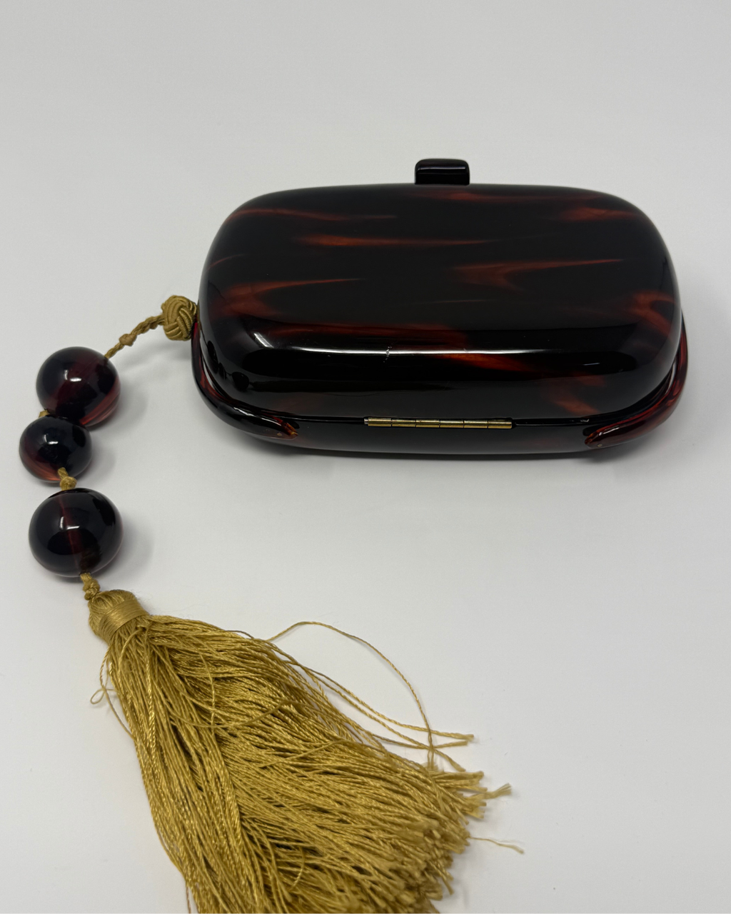 Bottega Veneta Vintage Tortoise and Gold Beaded Tassel Clutch