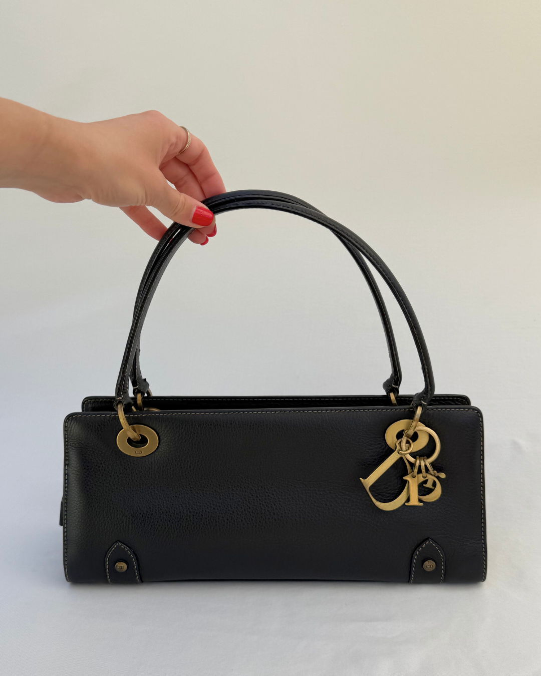 Christian Dior Vintage Lady Black Leather Shoulder Bag