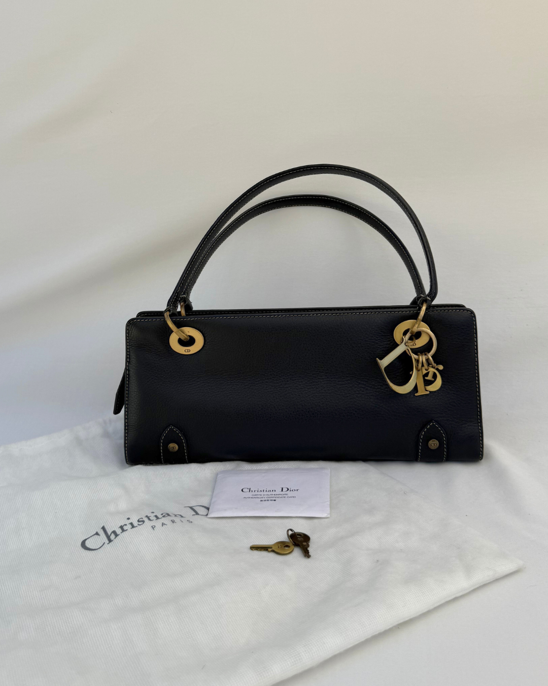 Christian Dior Vintage Lady Black Leather Shoulder Bag