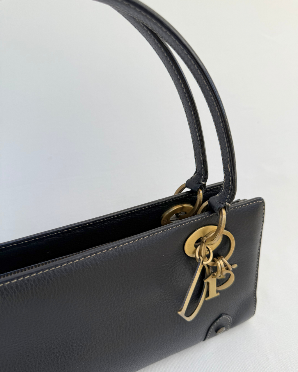 Christian Dior Vintage Lady Black Leather Shoulder Bag