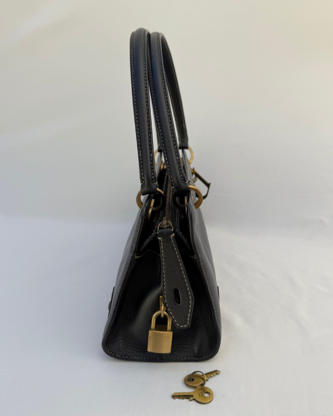 Christian Dior Vintage Lady Black Leather Shoulder Bag