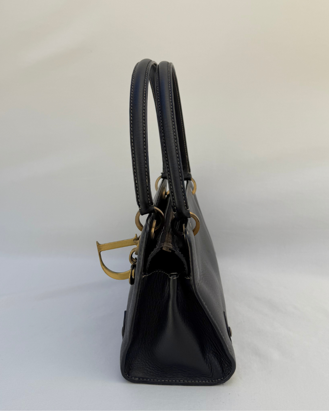 Christian Dior Vintage Lady Black Leather Shoulder Bag