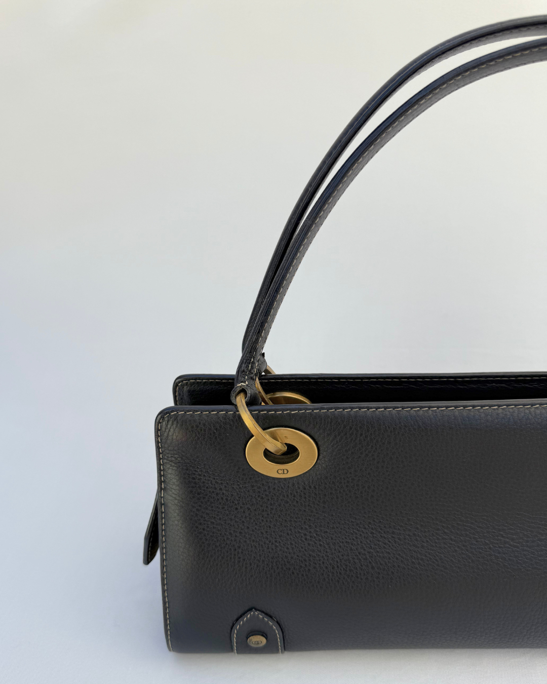 Christian Dior Vintage Lady Black Leather Shoulder Bag