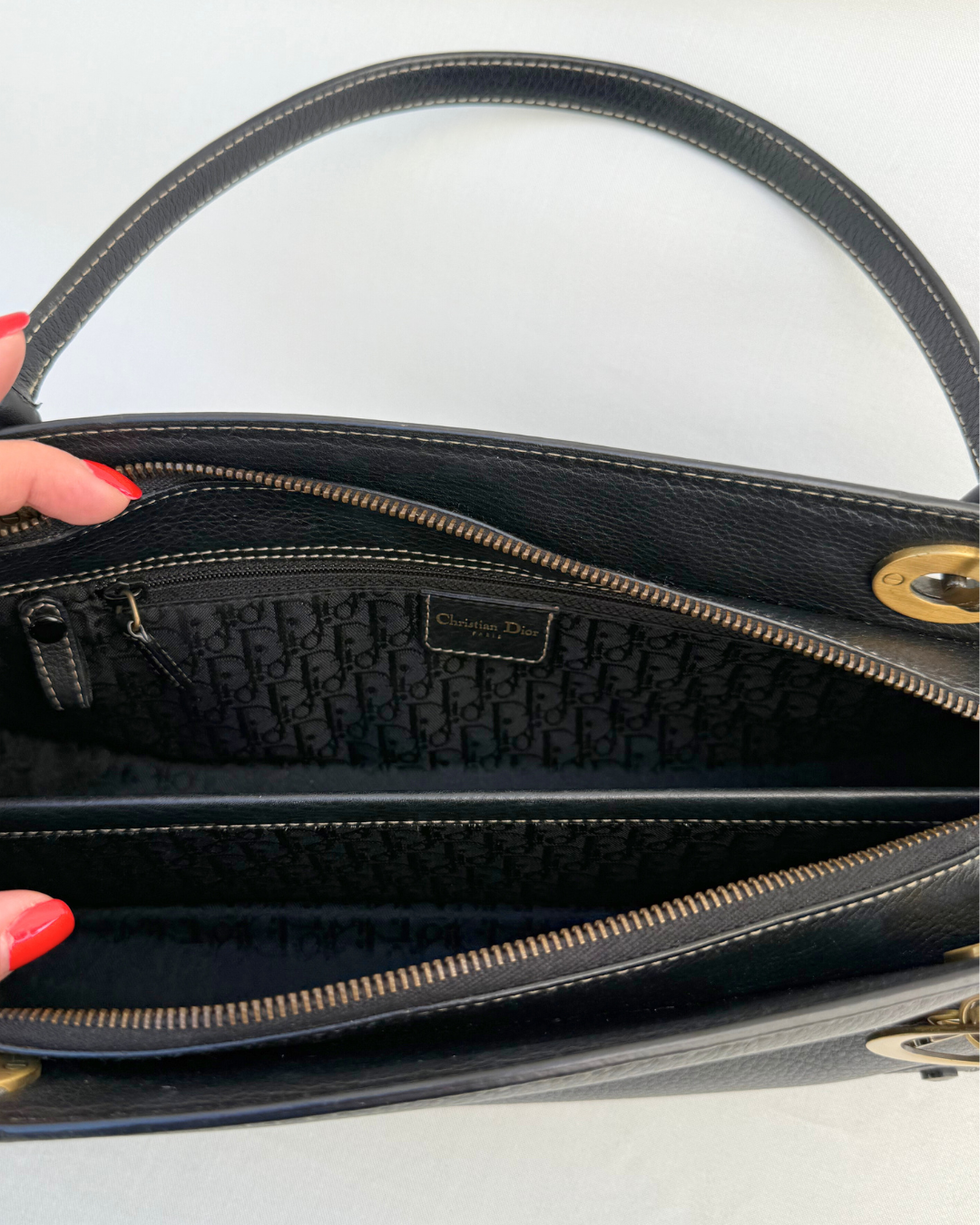 Christian Dior Vintage Lady Black Leather Shoulder Bag