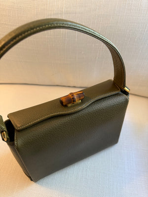 Gucci Bamboo Turnlock Olive Green Leather Handbag