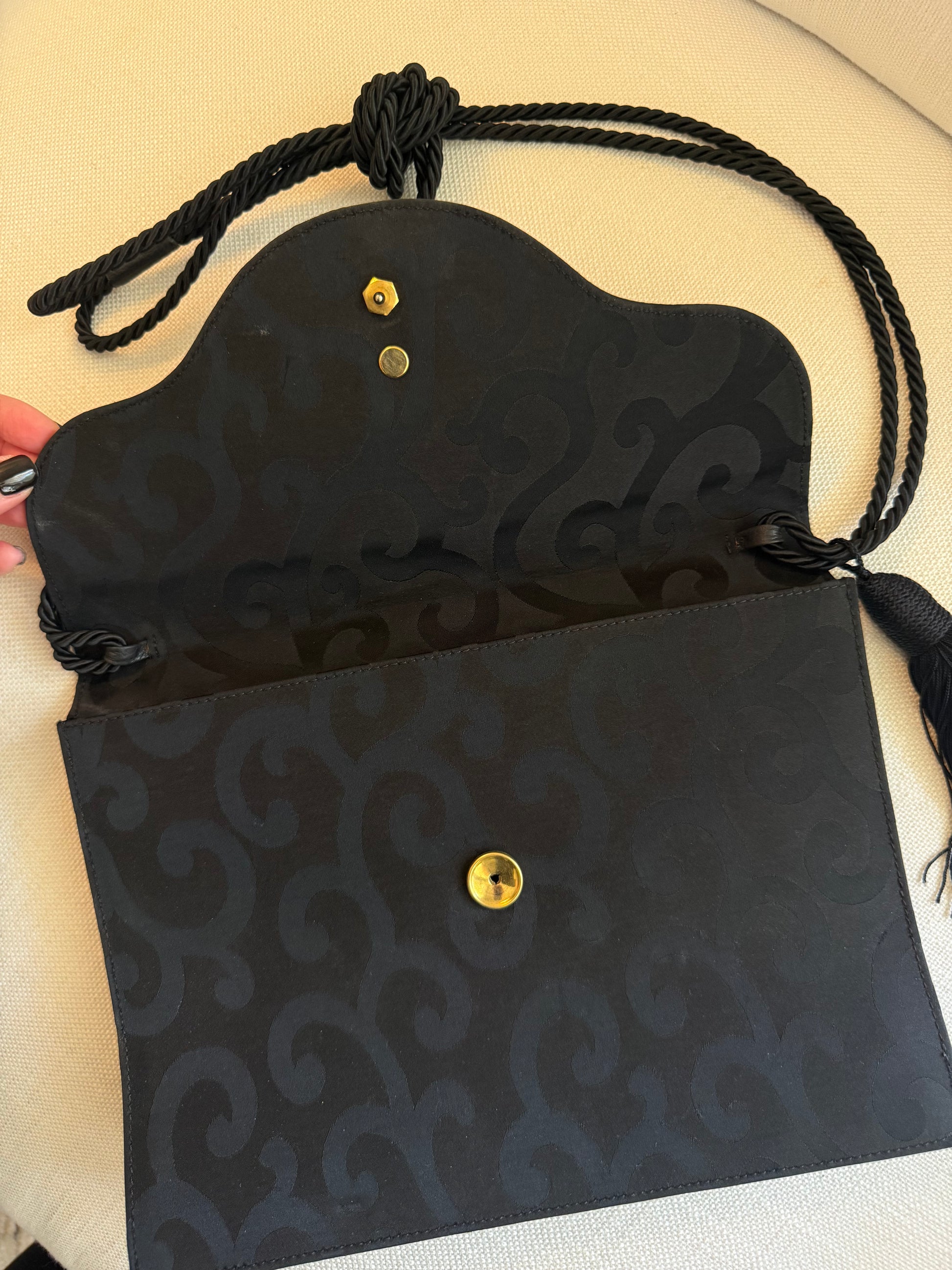 Yves Saint Laurent Satin Jacquard Tassel Clutch Bag