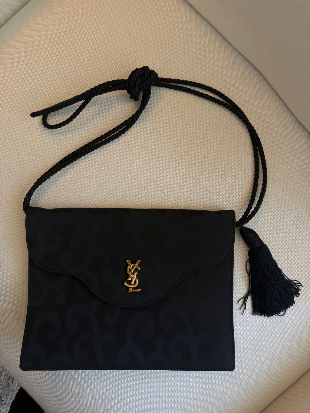 Yves Saint Laurent Satin Jacquard Tassel Clutch Bag