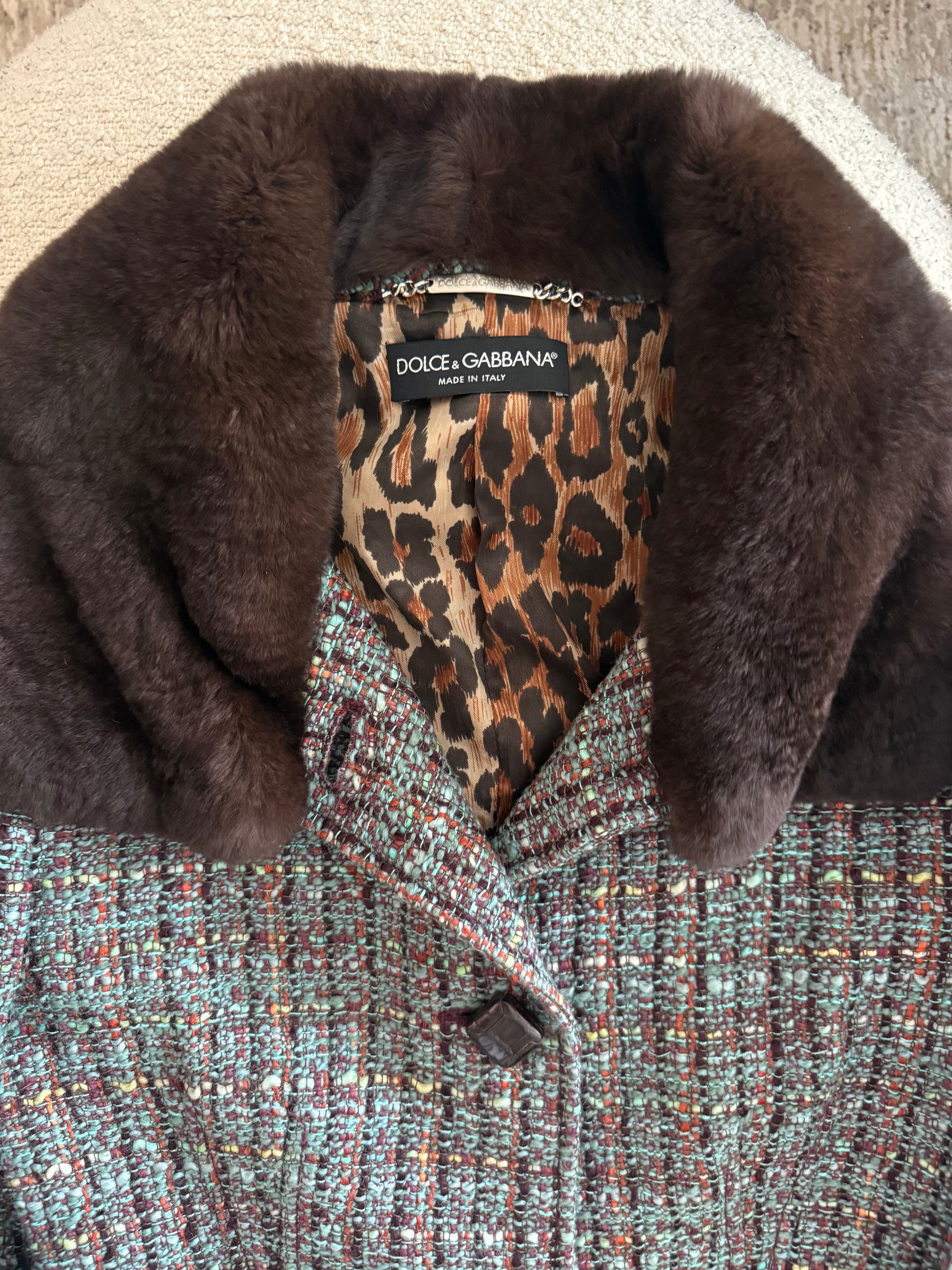 Dolce & Gabbana Vintage Tweed & Fur Collar Evening Jacket