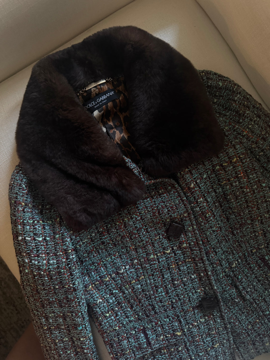 Dolce & Gabbana Vintage Tweed & Fur Collar Evening Jacket