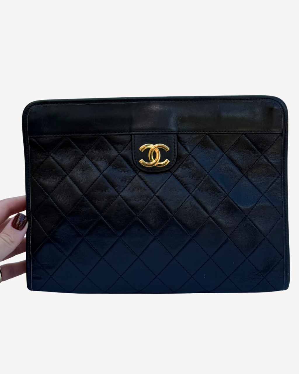 Chanel Vintage Lambskin Black Leather Matelassé Clutch