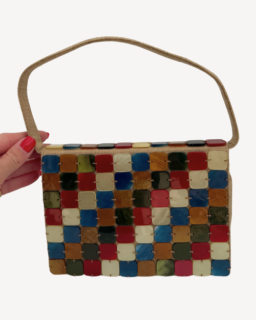 Bottega Veneta 1997 Rare Vintage Multicolor Canvas Top Handle Bag