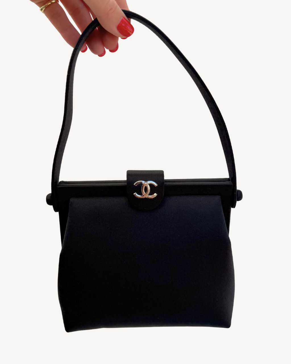 Chanel Rare Vintage 1997 Mini Black Satin Frame Bag