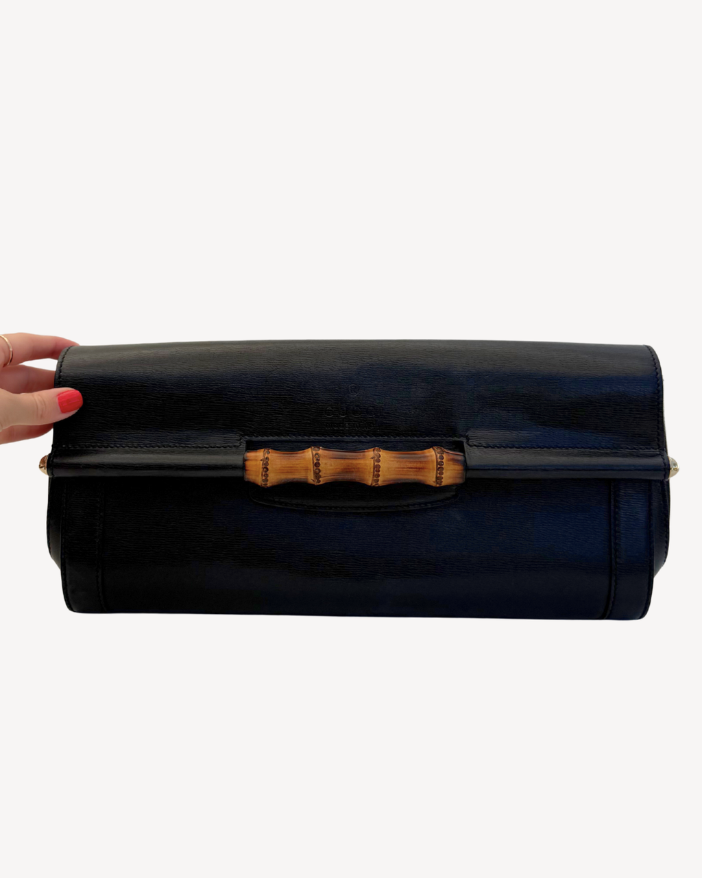 Gucci Vintage Black Leather & Bamboo Clutch Bag