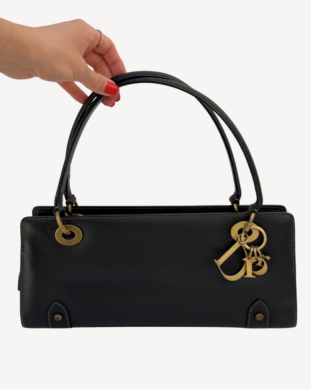 Christian Dior Vintage Lady Black Leather Shoulder Bag