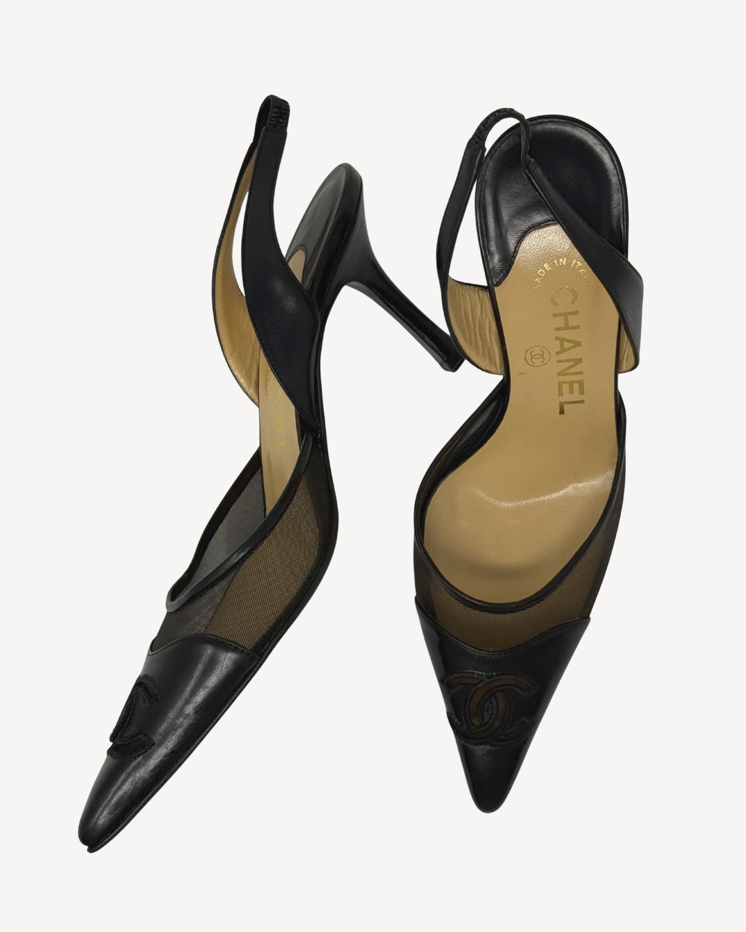 Chanel Vintage Black Leather Slingback Heels