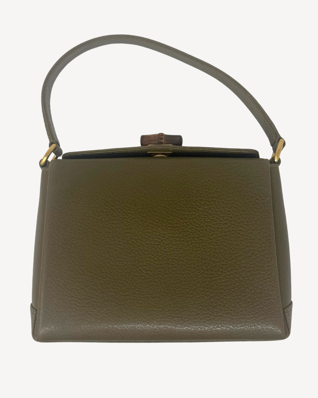 Gucci Bamboo Turnlock Olive Green Leather Handbag