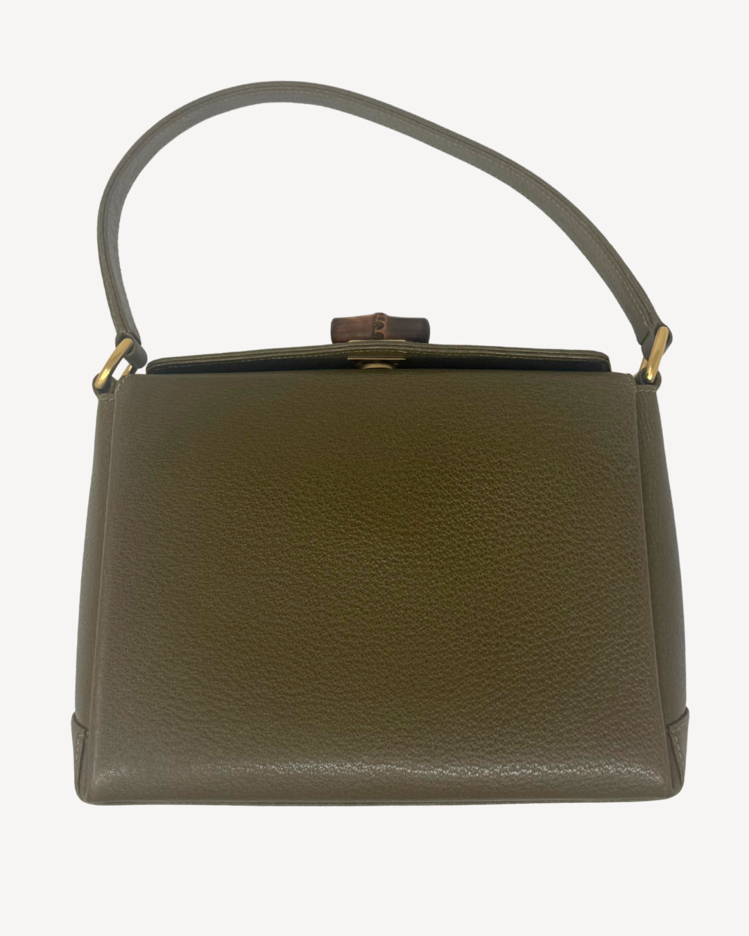 Gucci Bamboo Turnlock Olive Green Leather Handbag