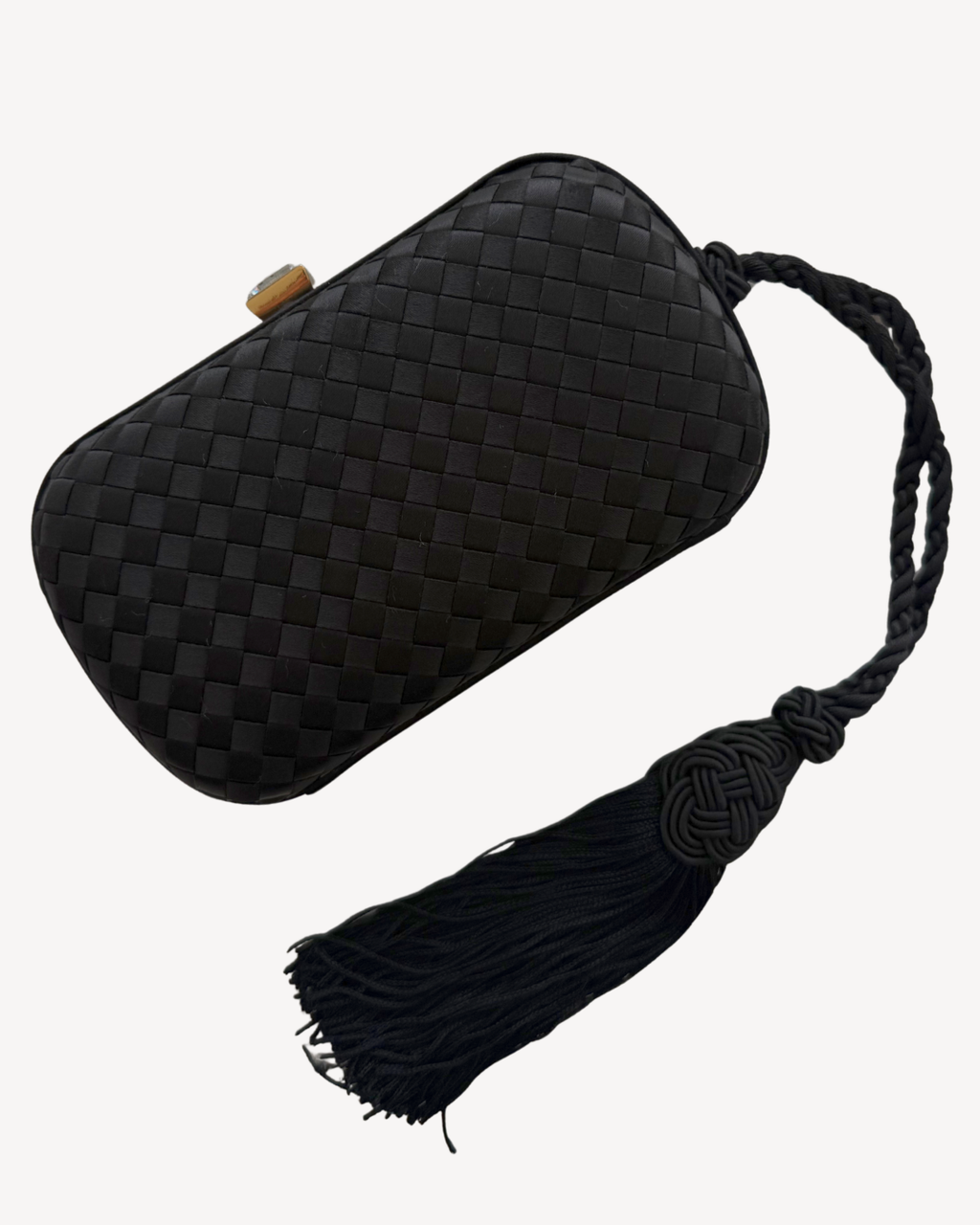 Bottega Veneta Vintage Intrecciato Tassel Black Satin Clutch Bag