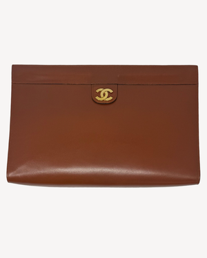 Chanel Smooth Leather Cognac Brown Vintage Clutch