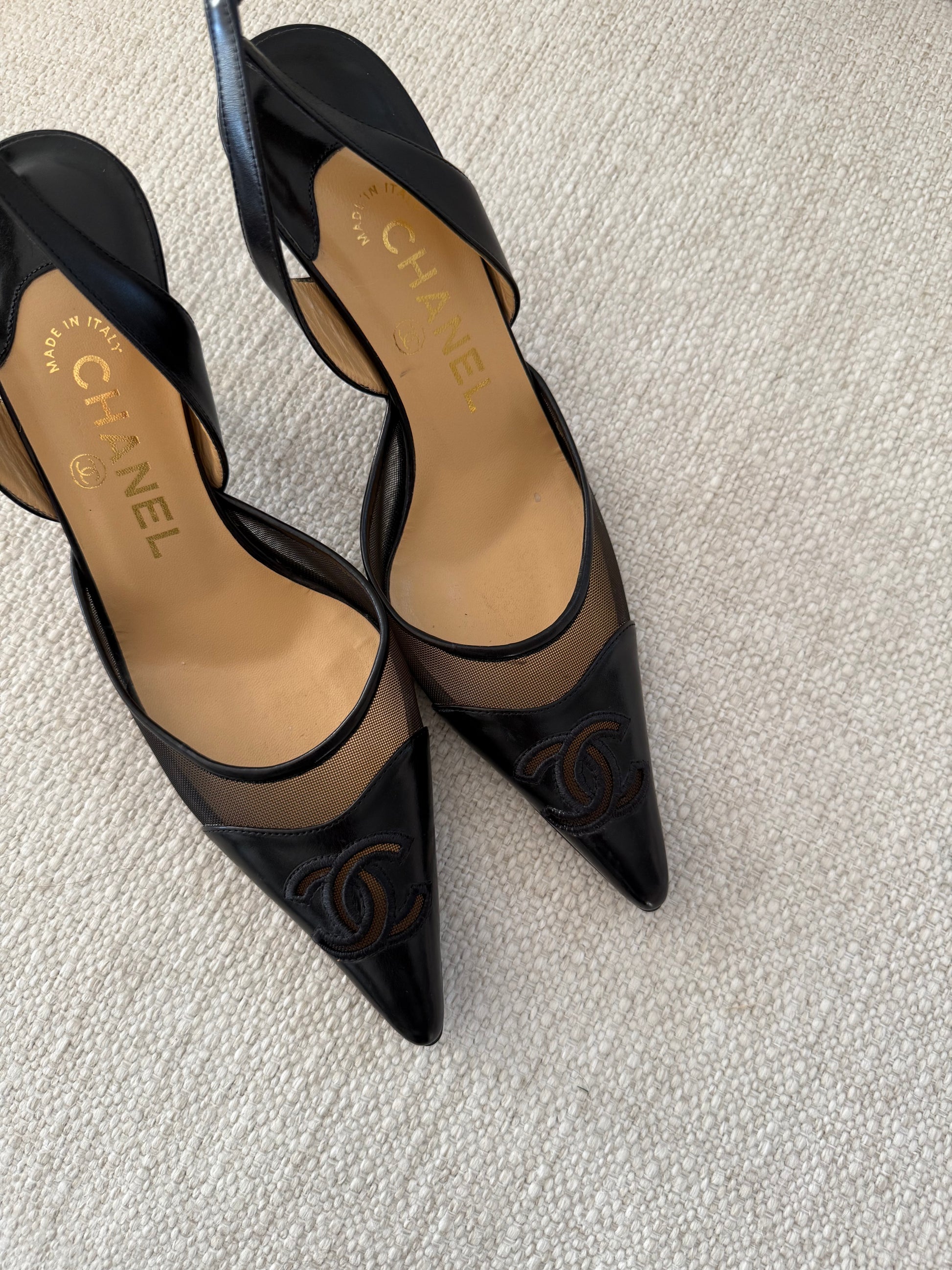 Chanel Vintage Black Leather Slingback Pumps