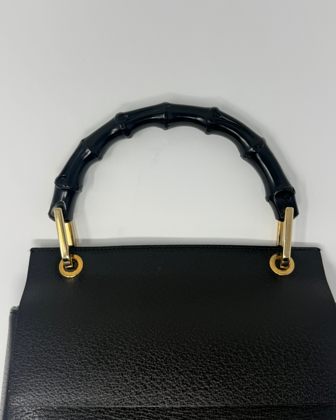 Gucci Vintage Leather and Bamboo Black Top Handle Bag